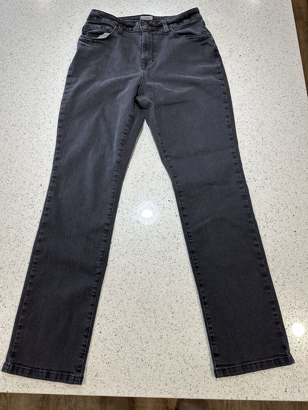 LL Bean Jeans Womens 8 True Shape High Rise Slim Leg Black Denim Stretch 284078